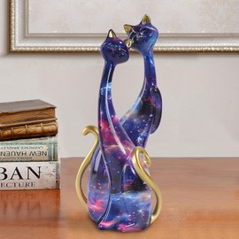 LIKEUDO Set of 2 Resin Cat Statues Sculptures Cat Figurine (Starry sky)