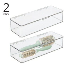 mDesign Plastic Stackable Eyeglass Case Storage Organizer with Hinged Lid for Unisex Sunglasses, Reading Glasses, Fashion Eye Wear, Protective Glasses, 5 Sections, Ligne Collection, 2 Pack, Light Pink