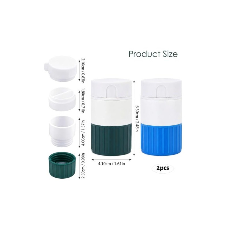 2Pcs Pill Crusher for Tablets, Dual Pill Grinder Set, Medication