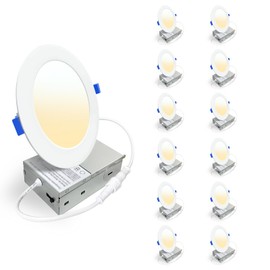 Kucspp 12 Pack 4 Inch 5CCT Ultra-Thin LED Recessed Ceiling Light with Junction Box, 9W 800LM Brightness, Dimmable Canless Downlight, ETL