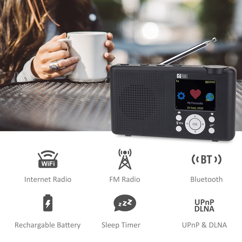 Ocean Digital WR-23F Portable FM Internet Radio 2.4” Color LCD