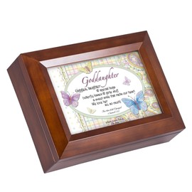 Cottage Garden Goddaughter Butterflies We Love Her Wood Finish Jewelry Music Box - Plays Tune You are My Sunshine