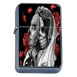 Sugar Skull Flip Top Oil Lighter D4 Day of The Dead Dia De Los Muertos Mexican Folk Art