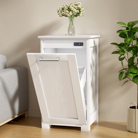 Smhxo Tilt Out Trash Cabinet, Wooden Kitchen Trash Can Cabinet with Deodorising Function, 10 Gallons Hidden Laundry Sorter Cabinet, White