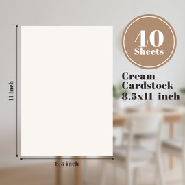 Paquete de 40 cartulinas blancas crema, 8.5 x 11 pulgadas, papel grueso de alta calidad de 180 g/m²/65 libras, última intervensión de ácidos y apto para impresoras, para invitaciones, certificados
