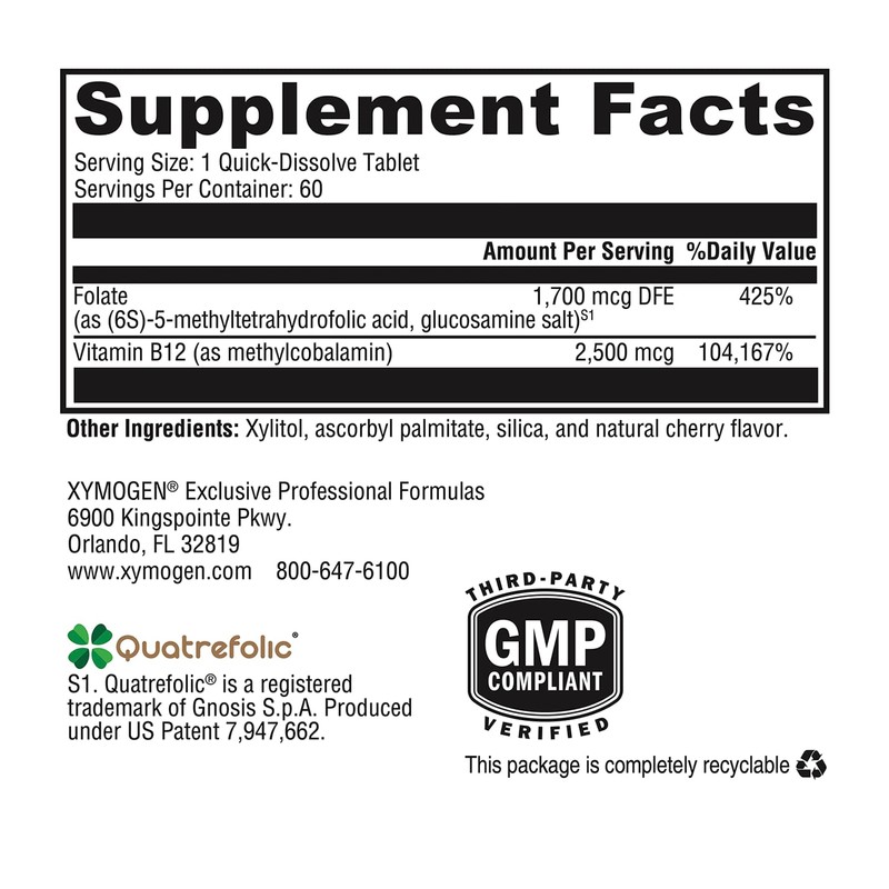 XYMOGEN 5-MTHF Plus B12 - Biologically Active Folate + Methyl
