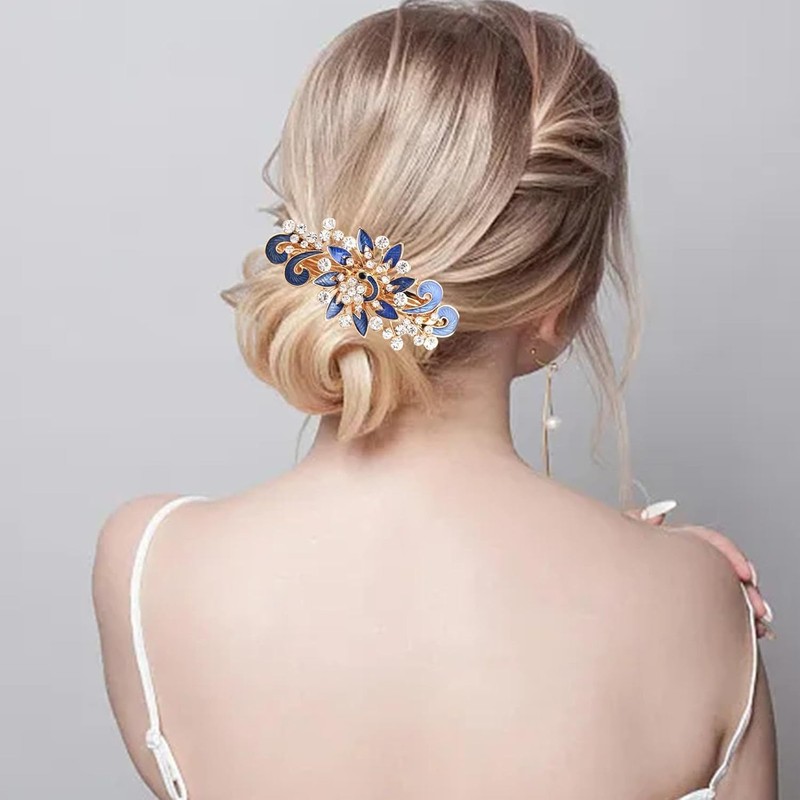 NYKKOLA Women's Multilayered Peacock Shaped Rhinestone French Barrette Hair Clip