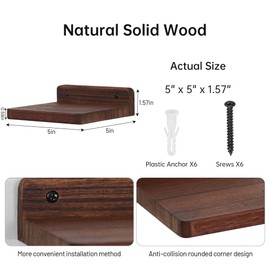 NIUBEST Small Floating Shelf,5x5 Inch Dark Walnut,Set of 3 Small Wall Shelves for Bedroom Living Room Bathroom Kitchen Decor