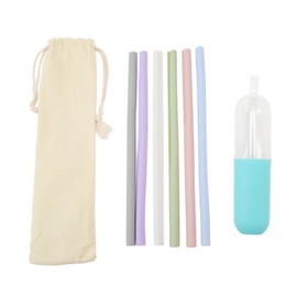 6PCS Openable Straws Silicone 9.8in Snap Washable Reusable Easy to Clean with Storage Box Bag Drinking Straws for Party