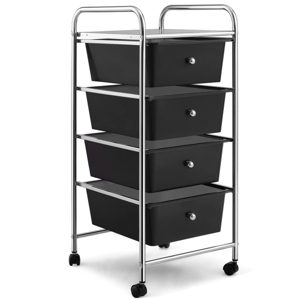 RELAX4LIFE Storage Drawer Carts Classroom Organization Rolling Carts with Wheels 4 Drawers -Craft Organizing Drawers with Plastic Drawers, Utility Cart for Office, School Storage Cart (Black)