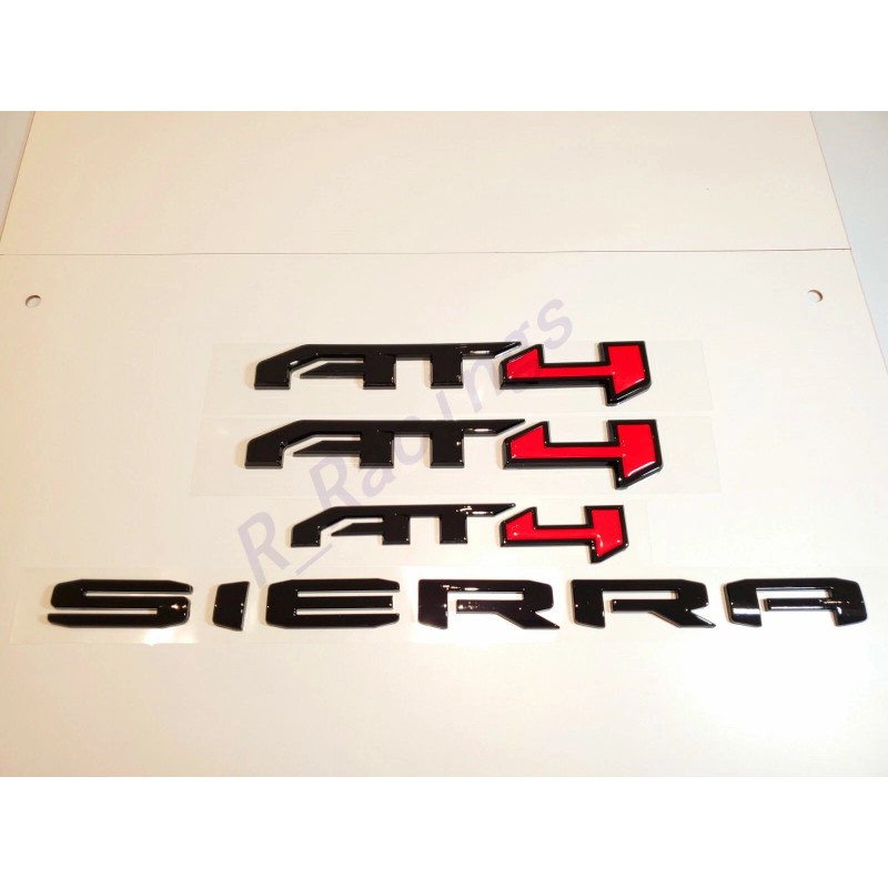 GMC 4PCS Gloss Black Red AT4 Emblem Sierra Letters Fit