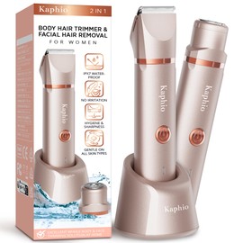 Electric Bikini Trimer Shaver Women: 2 in 1 IPX7 Waterproof Wet & Dry Use Body Hair Trimmer and Facial Hair Remover - Rechargeable Hair Removal Kit for Bikini Underarm Leg Arm Body Face