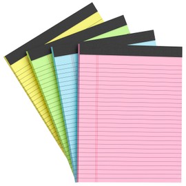 AILZFEI Colored Legal Pads 8.5 x 11 Note Pads 8.5x11 inch, Wide Ruled Clear Print Writing Pads 30 Sheets/Pad, 20lb Colored Paper, Perforated Notepad with Sturdy Back (4 Pads)