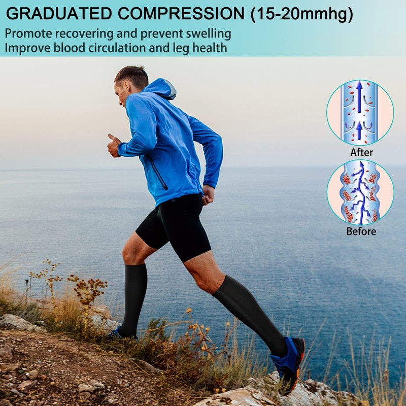 Athbavib 3 Pairs Zipper Compression Socks, 15-20 mmHg Closed Toe