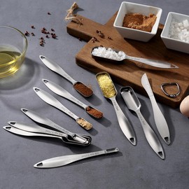 18/8 Stainless Steel Measuring Spoons Set of 16 Pieces, Includes 10 Narrow, 1 Leveler and 5 Mini Spoons