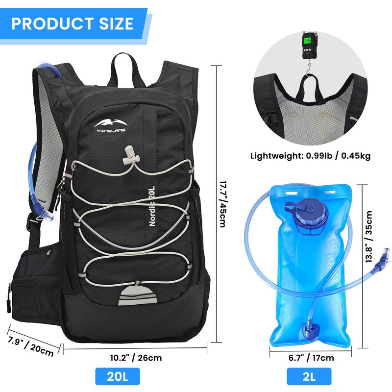 Lnopever Hydration Backpack: Water Backpack with 2L Water Bladder, Lightweight