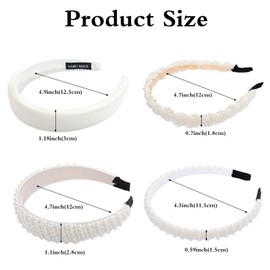 Avxdbr 5Pcs White Pearl Headbands for Women Faux Pearls Wide Headband