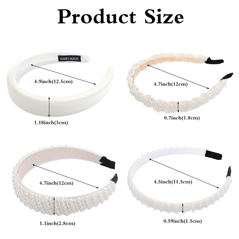 Avxdbr 5Pcs White Pearl Headbands for Women Faux Pearls Wide