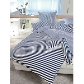 Janine Design Striped Bed Linen Modern Classic Dark Blue Pillowcase Single 80 x 80 cm