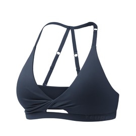 YEOREO Sports Bras for Women Open Back Workout Gym Bra Padded Medium Impact Yoga Tops with Ajustable Back Straps, Dark Blue, Small