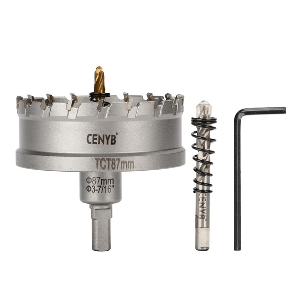 CENYB 3-7/16" (87mm) Tungsten Carbide Tipped Hole Saw with 2Pcs