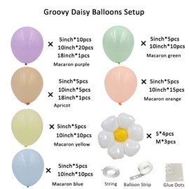 Daisy Pastel Balloons Garland Arch Kit-White Groovy Daisy Flower Macaron Balloons for Two Groovy Princess Girls' Baby Shower Themed Boho Birthday Party Decorations