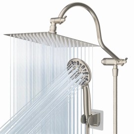 Hibbent All Metal 10-In High Pressure Rainfall Handheld Shower Head Combo Brushed Nickel