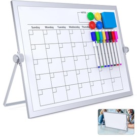 Laokiiy Dry Erase White Board, 16X12IN Magnetic Desktop Whiteboard Calendar with Stand, 8 Markers, 4 Magnets, 1 Eraser, Portable Double-Sided White Board Easel for Kids Memo to Do List Desk