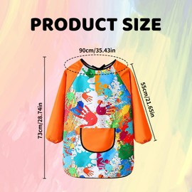 Kids Art Painting Apron,Art Apron for 6-8 Kids/Children/Toddle,Waterproof Oil Resistant Graffiti Childrens Aprons,Long Sleeves with Large Pockets,for Boy Girl Cooking,Eating,Craft,School (Orange)