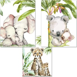 artpin® Set of 3 Pictures for Children's Room Jungle Decoration Boys Girls - DIN A4 Poster Animals without Picture Frame - Safari Africa Wall Pictures - Elephant Tiger Koala P54
