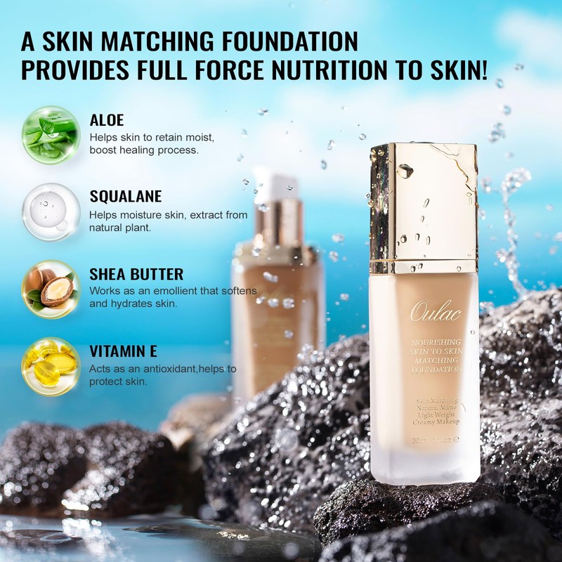 Oulac Foundation Make-up, Liquid Foundation with Aloe Vera, Liquid Foundation