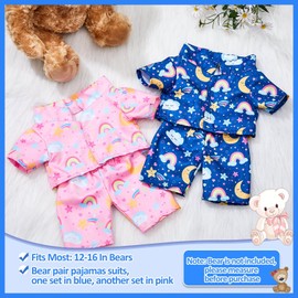 Harrycle 2 Pack Blue and Pink Bear Clothes Outfit, Fit Most 12-16 Inch Bears Stuffed Animal Clothes Pajamas Plushie Clothes for Stuffed Animals, Pre-kindergarten Toys (Rainbow Style)