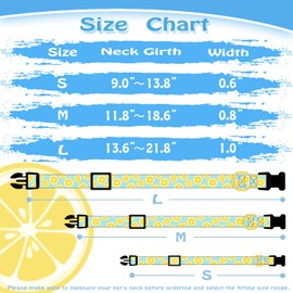 PREHAI Cute Cotton Dog Collar for Boy and Girl Puppy Collar - Summer Lemon Pattern - Adjustable Soft Collar for Small, Medium, Large Dogs