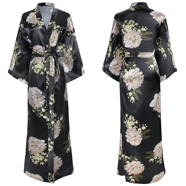 DiaryLook Ladies Kimono Dressing Gowns for Women Long Kimono Robes Satin Long Bridesmaid Robes Floral