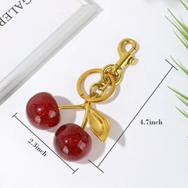 Tonsamvo Cherry Keychain, Initial Letter Cherry Bag Charm Cute Cherry Accessories Gift for Women (Red-D)