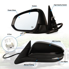Lqito Left Driver side Mirror Fits 2014-2019 Toyota Highlander With Power Glass, Heated,Turn Signal and Manual Folding,Without Blind Spot Match Black Replace 87940-0E130(6Pins)