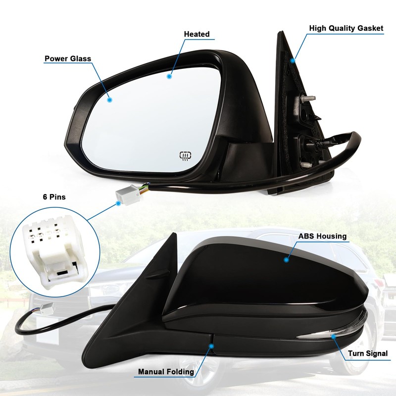 Lqito Left Driver side Mirror Fits 2014-2019 Toyota Highlander With