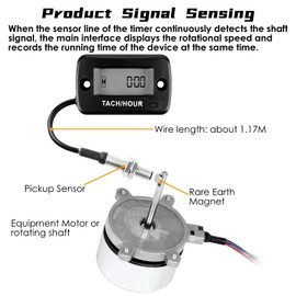 Jayron Magnetic Detact Digital Tachometer RPM Speed Meter User Shutdown Re-Settable Job Programmable Maintenance Interval Waterproof Design,for Lawn Mower Generators Compressors All Types of Engines