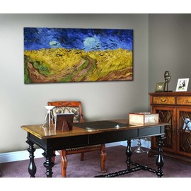 Wheatfield with Crows, Vincent Van Gogh Artwork Reproduction, Giclee Canvas Prints Wall Art Decor for Office Bedroom Home Decoration Framed to Hang - 20"x40"
