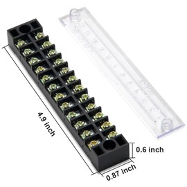 MILAPEAK 10pcs (5 Sets) 12 Positions Dual Row 600V 15A Screw Terminal Strip Blocks with Cover + 400V 15A 12 Positions Pre-Insulated Terminals Barrier Strip (Black & Red)