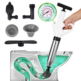 Toilet Plunger,Stainless Steel Toilet Clog Remover,High-Pressure Air Drain Blaster with Real-Time Barometer Powerful Drain Snake Sink Plunger Plumbing Tools,Plungers for Sink,Floor,Kitchen Tube
