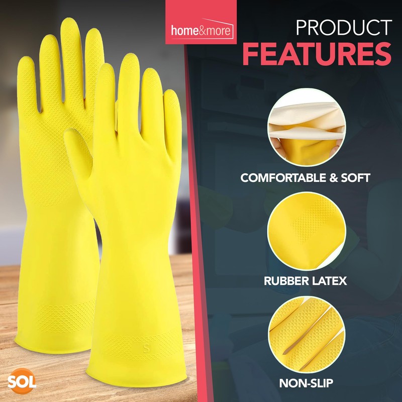 SOL 4prs Rubber Gloves Small, Multipurpose Househould Cleaning Gloves, Non-Slip