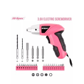 Hi-Spec Electric Screwdriver 27pcs 3.6V Pink USB Small Power Rechargerable $15