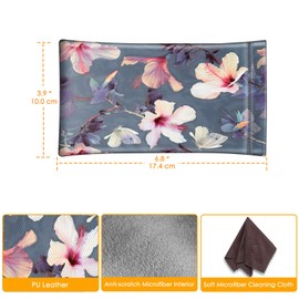 Fintie Eyeglasses Pouch with Cleaning Cloth, Portable Squeeze Top Vegan Leather Soft Glasses Case Anti-Scratch Sunglasses Bag. Blooming Hibiscus