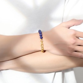 Gold Figaro Chain Lapis Lazuli Beaded Bracelet for Men Gold Plated