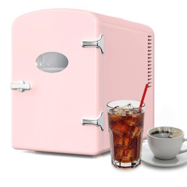 Simple Deluxe Mini Fridge 9 Can Portable Small Skincare Drinks, Food, Freon-Free Cooler & Warmer Compact Refrigerators for Office, Bedroom, Car, Dorm, 6L with Window, Pink