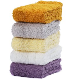 Calcetines mullidos para mujer, calcetines de felpa suaves y acogedores, súper cálidos, gruesos, de invierno, calcetines de microfibra para dormir, 5 pares para el hogar y interiores, Dsh-Fuzzy Socks-ll, DSH-Fuzzy Socks-LL