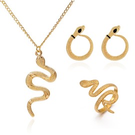 Snake Jewelry Set for Women Punk Snake Necklace Rings Earring Set Layered Snake Necklace Serpent Gold Necklaces for Women