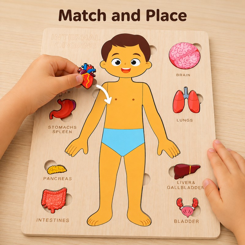 Wooden Human Body Puzzle for Kids - Removable Organ Pieces