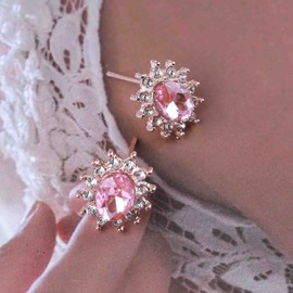 TseenYi Pink Oval Onyx Earrings Boho Pink Crystal Studs Earrings Vintage Pink Gemstone Earrings Oval Gem Earrings Pink Onyx Earrings Jewelry for Women and Girls Gifts(rose gold)